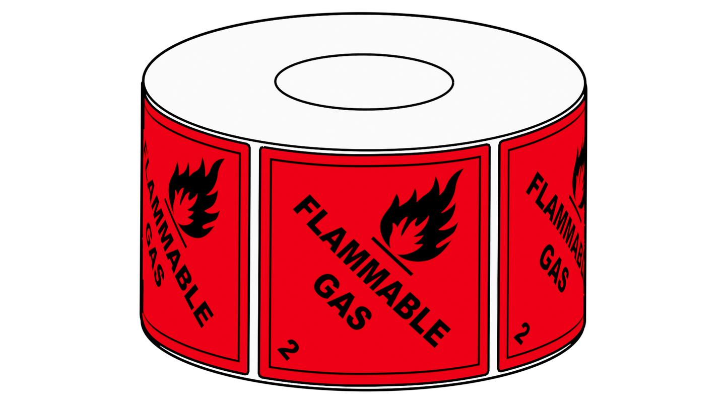 Warning Label 100x100mm Flammable Gas Class 2 Label - Single roll