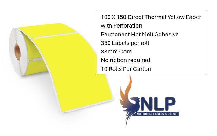 100x150 DT Eco Permanent 350 per roll 38 core Yellow Perforated