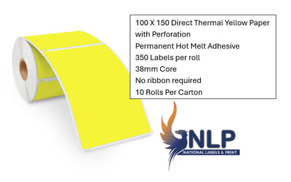 100x150 DT Eco Permanent 350 per roll 38 core Yellow Perforated