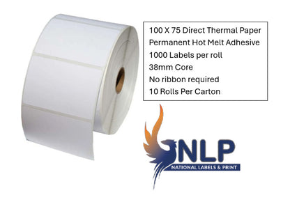 100x75 DT Eco Permanent 1000 per roll 38mm core
