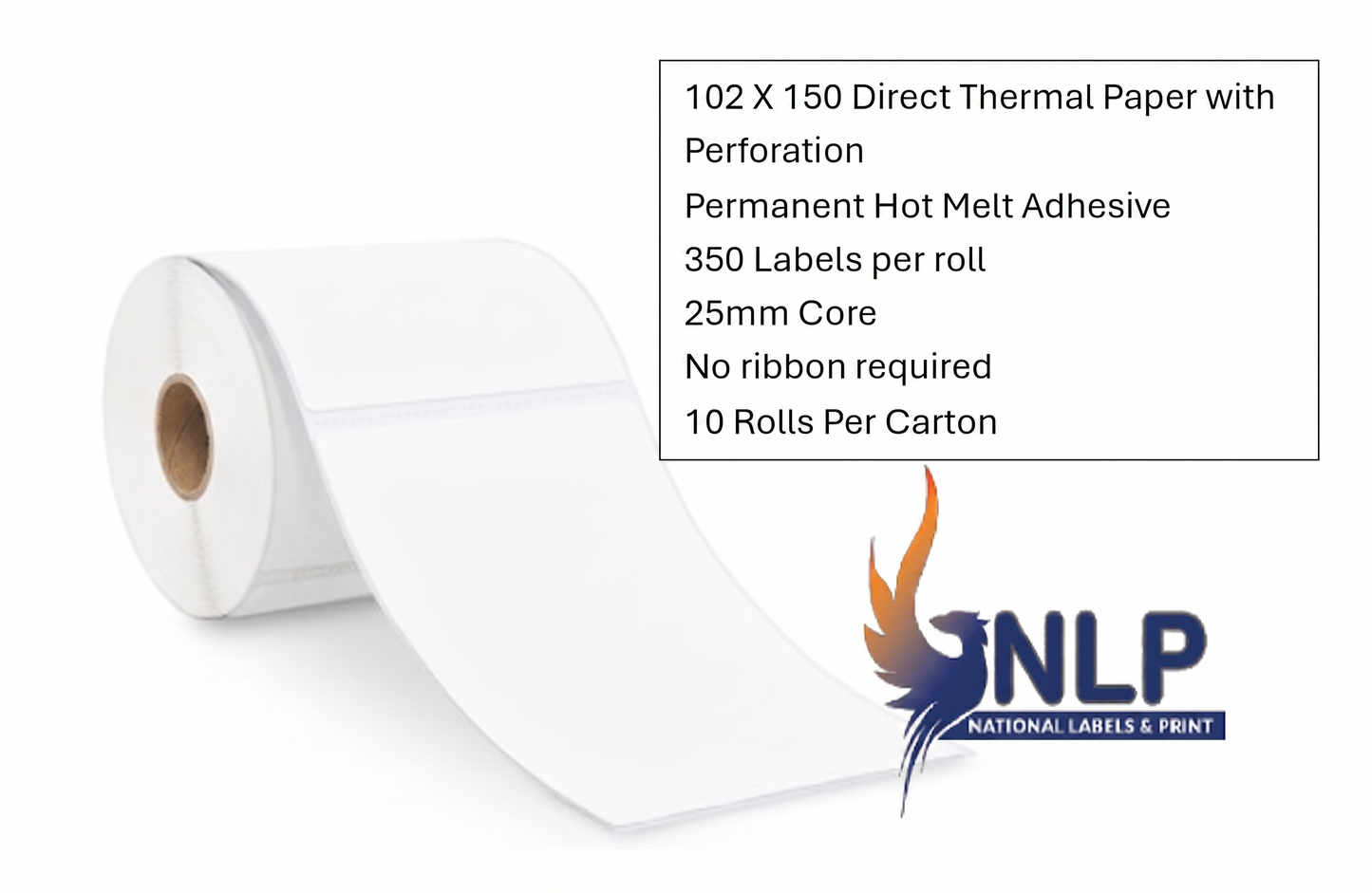 102x150 DT Eco Permanent 1000 per roll 76 core Perforated