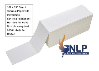 102x150 DT Eco Permanent 1000 per pack perforated Fanfolded
