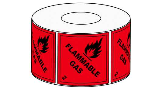 Warning Label 50x50mm Flammable Gas Class 2 Label - 6 rolls per carton