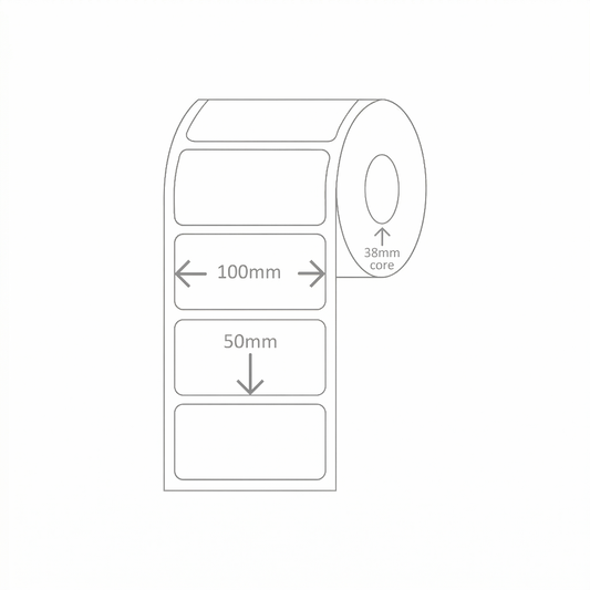 100x50 DT Eco Permanent 1000 per roll 38mm core Perforated