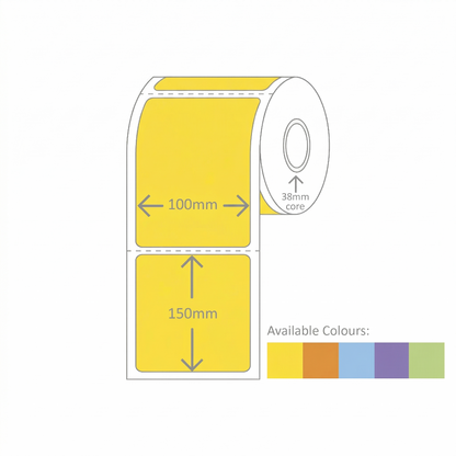 100x150 DT Eco Permanent 350 per roll 38 core Yellow Perforated