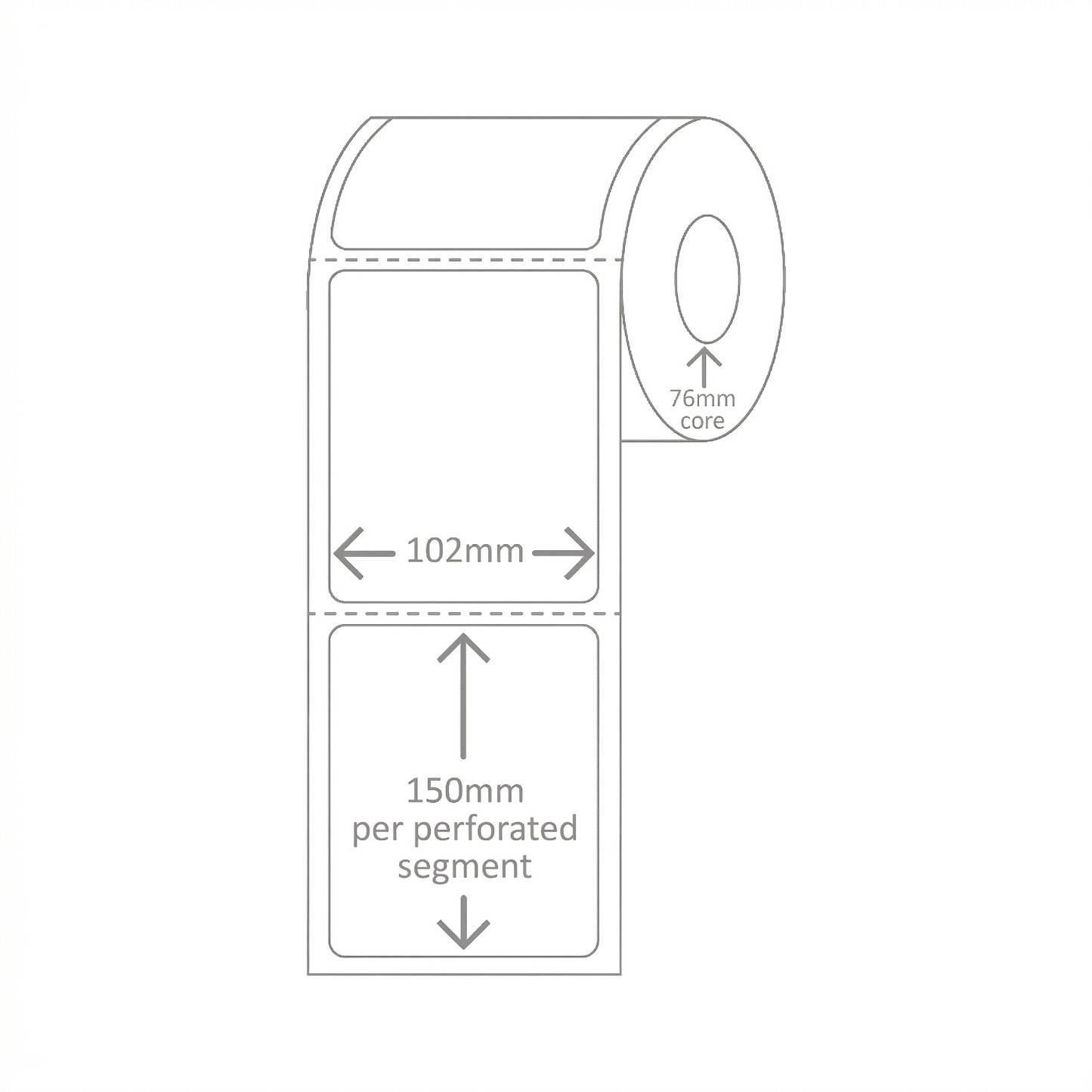 102x150 DT Eco Permanent 1000 per roll 76 core Perforated