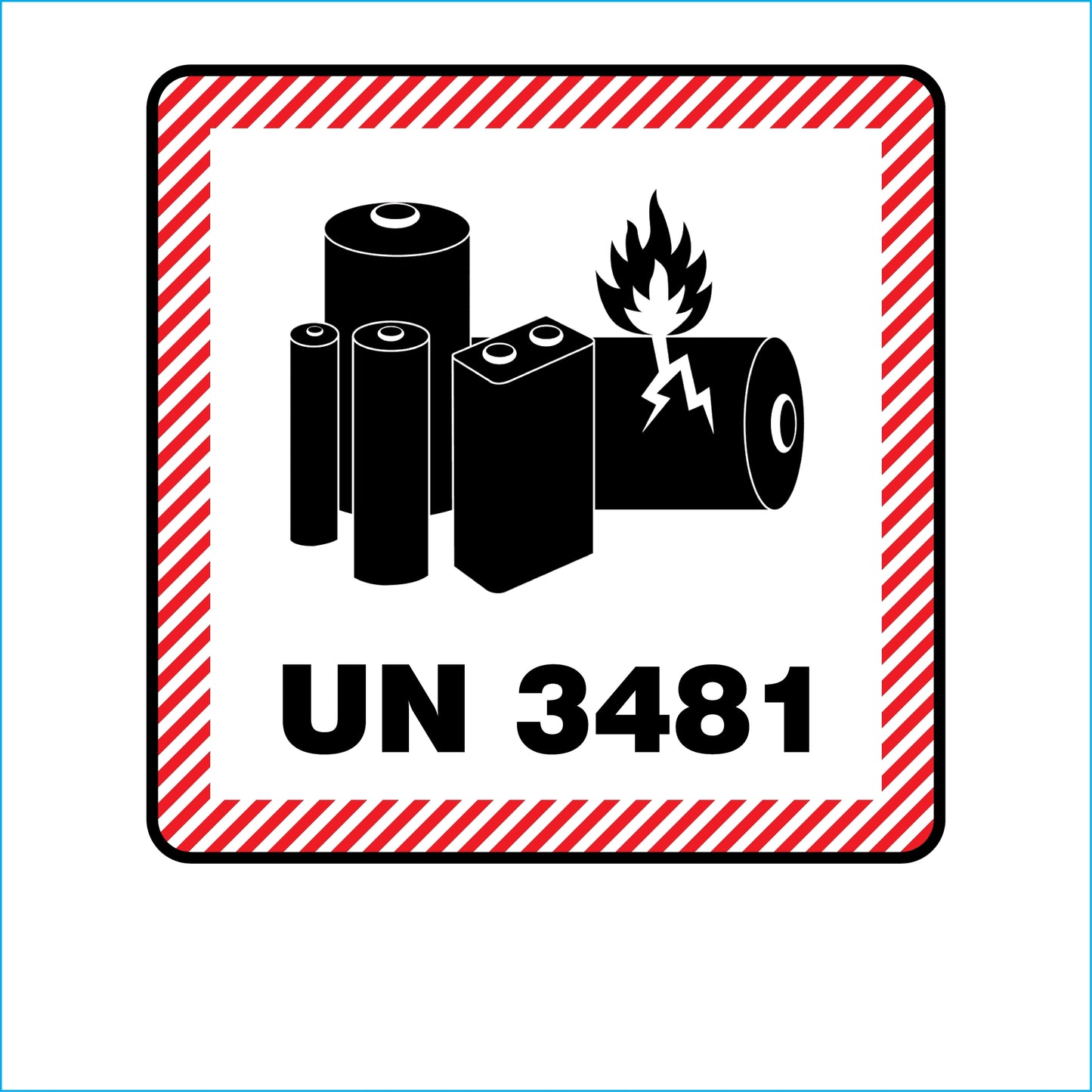 Warning Label UN3481 - 111X126 Label White with Red and Black Print - 3 rolls per carton
