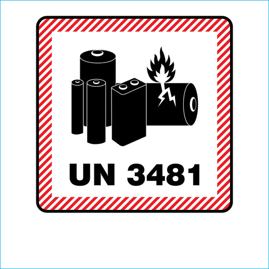 Warning Label UN3481 - 111X126 Label White with Red and Black Print - 3 rolls per carton